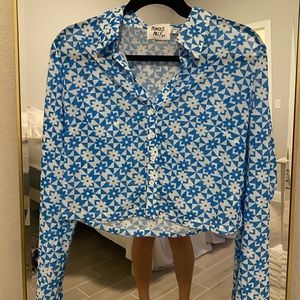 Princess polly blue & white button up